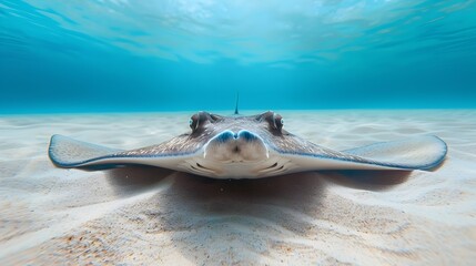 Sticker - Majestic Stingray Gliding Over the Serene Ocean Seabed