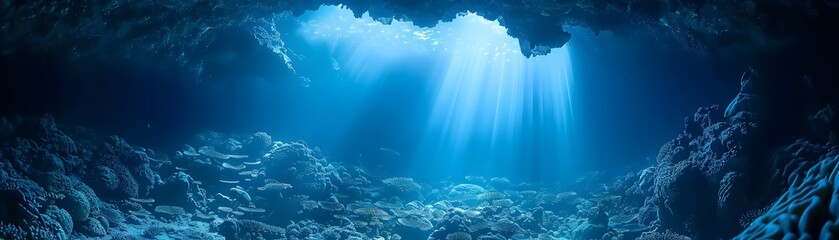 Canvas Print - Illuminated Underwater Cave Glowing with Bioluminescent Algae in the Ocean