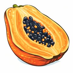 Wall Mural - A papaya clipart, fruit element, vibrant illustration, orange and black seeds, isolated on white background