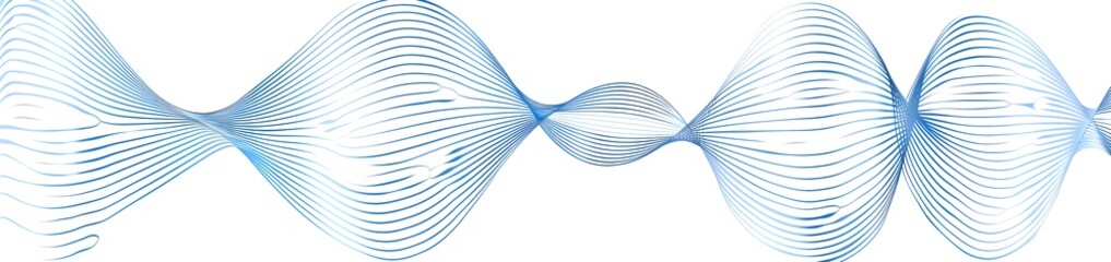 Poster - Simple line art graphic of blue sound waves on a white background, in a circular design with simple lines in a vector style. White space is in the center of the circles within the vector graphics, whi