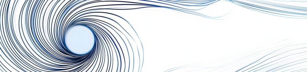 Poster - Blue line pattern, simple spiral and vortex lines on a white background in a minimalist style. A flat vector illustration with simple lines and white space in the middle of the canvas. A simple design