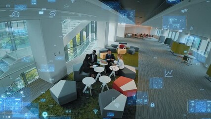 Aufkleber - Group of multinational business people meeting in office with digital technology concept.