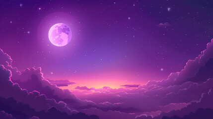 Wall Mural - Purple gradient mystical moonlight sky with clouds and stars phone background wallpaper