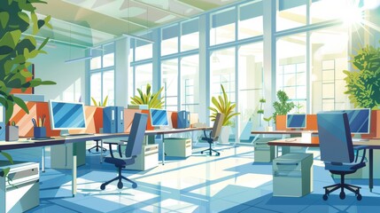 Wall Mural - Modern Office Interior Design with Sunlight and Plants