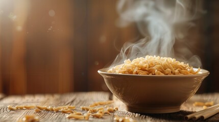 Aufkleber - A steaming bowl of instant noodles is served, creating a warm and inviting atmosphere perfect for enjoying a quick meal. Generative AI