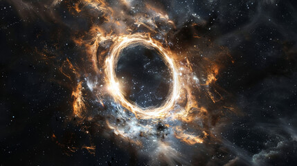 Wall Mural - photo realistic render of perfect circle star in galaxy, on clean black space background