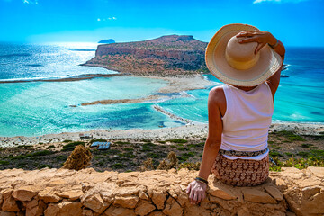 Canvas Print - A tourist looking at Balos Lagoon, Crete, Greece