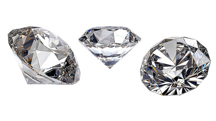 Sparkling Diamonds: Three flawless, pristine diamonds shimmer against a clean white backdrop, capturing the brilliance and clarity of these precious gems. The image evokes a sense of luxury, elegance,