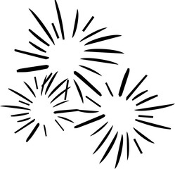 Sticker - fireworks doodle line explosion radial sparkler with rays, hand drawn firecrackers simple and round decoration 