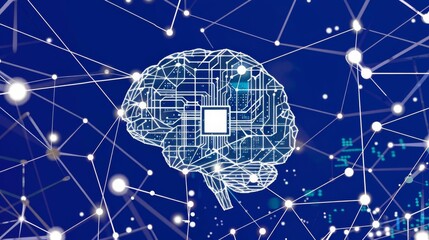 digital neural network concept with a circuit brain and interconnected nodes representing ai and tec
