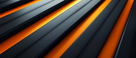 Wall Mural -  A black-and-orange abstract wallpaper featuring horizontal lines of differing sizes and colors, seemingly distorted