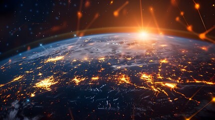 Poster - Glowing Digital Globe with Nodes Symbolizing Global Connectivity and Communication Cyber Background Concept