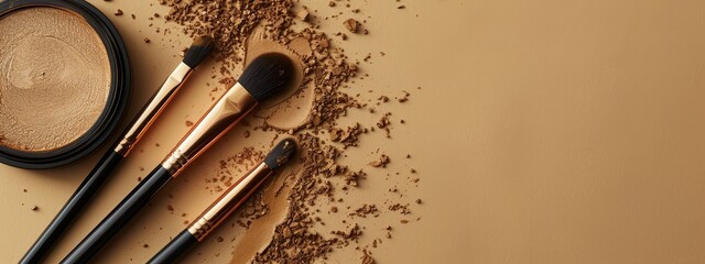 Poster -  A few brushes atop a table, near a bowl of dirt and a mug of coffee