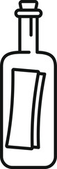 Sticker - Simple line icon of a glass bottle with a cork in the top, containing a rolled or folded piece of paper, perhaps with a message inside