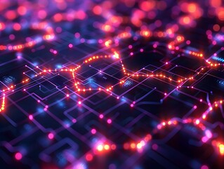 Aufkleber - neon lit abstract grid patterns representing digital connectivity and futuristic cyber background