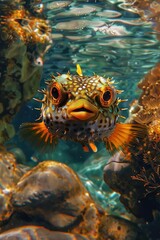 Wall Mural - puffer fish underwater. Selective focus.