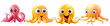 © generAte Ideas - Colorful Cartoon Octopus Characters with Expressive Faces and Tentacles on White Background