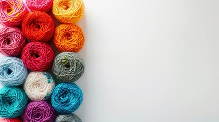 Aufkleber - A vibrant display of assorted yarn rolls neatly placed on a white background, creating an inviting space for creative crafting ideas. Generative AI
