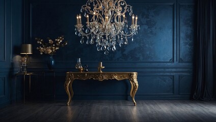 Pearl night blue wallpaper backdrop with open space, sophisticated display wall. High contrast