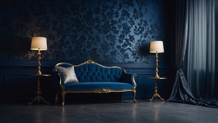 Pearl night blue wallpaper backdrop with open space, sophisticated display wall. High contrast