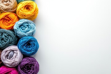 Aufkleber - A vibrant assortment of yarn rolls is displayed in a grid pattern on a clean white background, providing ample space for creative text addition. Generative AI