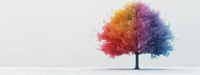 Wall Mural -  A multicolored tree stands out against a plain white background, featuring a white sky above