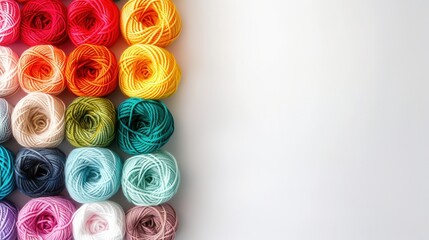 Aufkleber - Colorful yarn rolls are neatly arranged in a grid on a white background, providing a perfect space for adding creative text or designs. Generative AI
