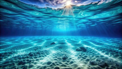 Wall Mural - Sunlight streaming underwater in a clear blue ocean.