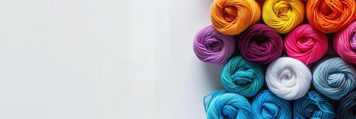 Poster - A vibrant assortment of yarn rolls placed in a grid pattern, offering ample space for adding creative text or design elements. Generative AI