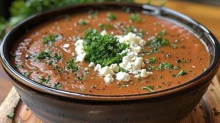 Canvas Print - Delicious Tomato Soup with Feta and Parsley