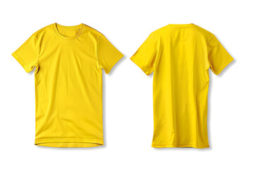 Blank yellow T-shirt mockup template with front and back view on plain white background