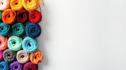 Aufkleber - Brightly colored yarn rolls are neatly arranged in a grid, providing a vibrant backdrop with ample space for adding creative text or design elements. Generative AI