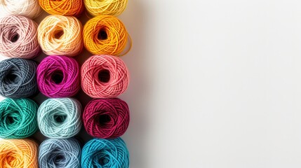 Fototapete - A grid of vibrant yarn rolls is displayed, creating an inviting atmosphere perfect for various crafting and artistic endeavors. Generative AI
