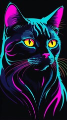 Neon Gradient Cat Outline Featuring Vibrant Colors and Futuristic Design with Glowing Effects and Luminescent Highlights