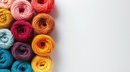 Aufkleber - Brightly colored yarn rolls are neatly organized in a grid format, offering ample space for creative text overlay and project ideas. Generative AI