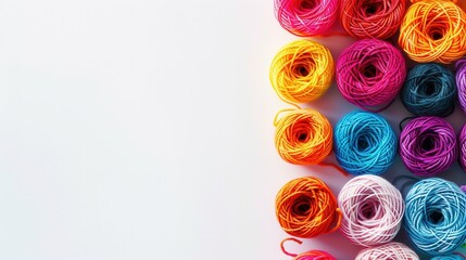 Aufkleber - A vibrant grid of yarn rolls in assorted colors on a clean white background, offering a creative space for craft enthusiasts and designers. Generative AI