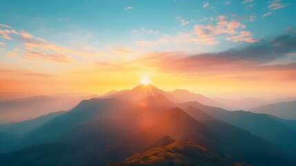 Canvas Print - Magnificent Sunrise Over Majestic Mountain Range Symbolizing Fresh Opportunities and New Beginnings