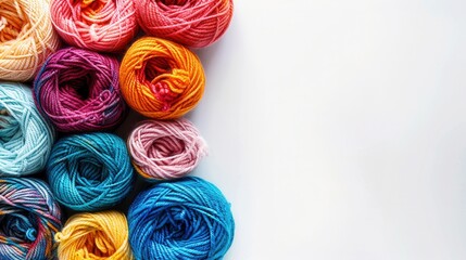 Aufkleber - Colorful yarn rolls are neatly organized in a grid pattern against a white background, creating space for text placement in crafting activities. Generative AI