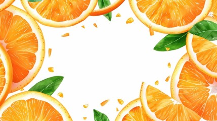 Poster - Fresh orange fruit border frame in vibrant watercolor, perfect for banners, labels, and wedding invitations. Enjoy a citrus touch