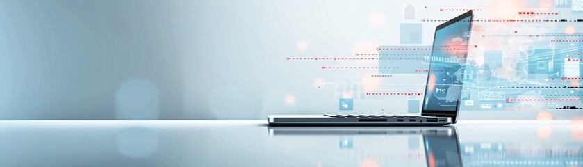 Poster - Minimalist digital background with online advertising visuals on a laptop screen
