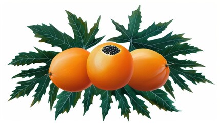 Sticker - Vibrant watercolor illustration of a ripe papaya fruit, showcasing its vivid colors and natural beauty in exquisite detail.