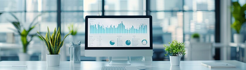 Poster - Business office with high-tech analytics dashboard, showing brand awareness strategies