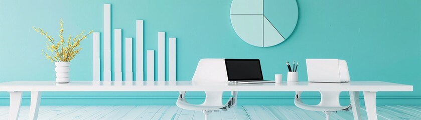 Aufkleber - a professional office setting with seo graphs and primary colors, representing effective campaigns