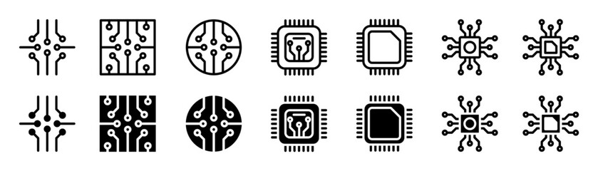 Poster - circuit board icon set. electronic motherboard circuit vector symbol. electronics microchip technology sign.
