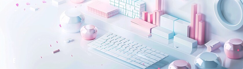 Poster - high-tech design with pastel seo graphs, representing successful marketing campaigns in a new and in