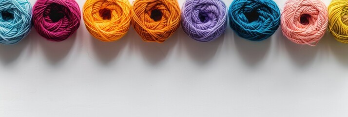 Aufkleber - A grid of colorful yarn rolls sits on a white background, providing a vibrant display perfect for crafting and DIY projects with available text space. Generative AI