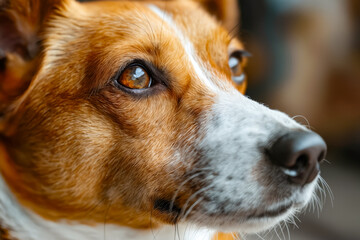 Poster - A close up of a brown and white dog's face