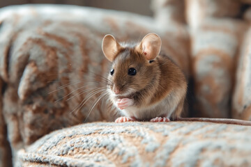 Poster - A small brown mouse sitting on top of a couch