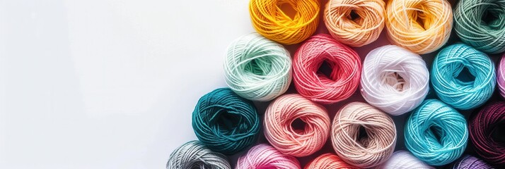 Fototapete - A variety of colorful yarn rolls is arranged neatly in a grid, providing an ideal backdrop for creative writing or design projects. Generative AI
