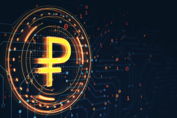 Aufkleber - Digital representation of cryptocurrency symbol on a tech background. 3D Rendering